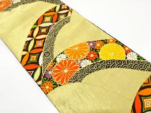 アンティーク　山並みに菊唐草・七宝模様織り出し袋帯（着用可）